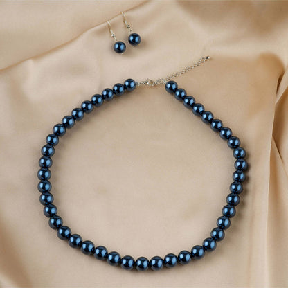 TOTAPARI Navy Blue Pearls Necklace with Earrings
