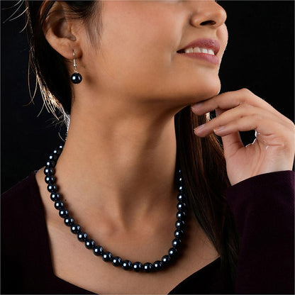 TOTAPARI Navy Blue Pearls Necklace with Earrings