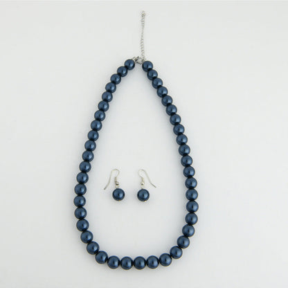 TOTAPARI Navy Blue Pearls Necklace with Earrings