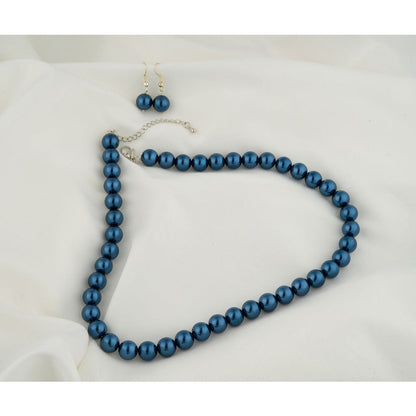 TOTAPARI Navy Blue Pearls Necklace with Earrings