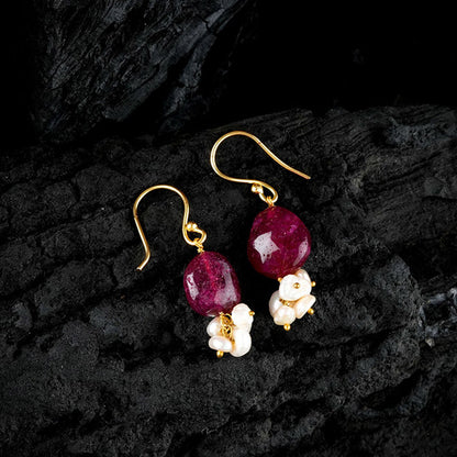 TOTAPARI Tasselled Pearl And Ruby Red Necklace with Earrings