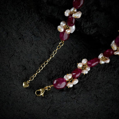 TOTAPARI Tasselled Pearl And Ruby Red Necklace with Earrings