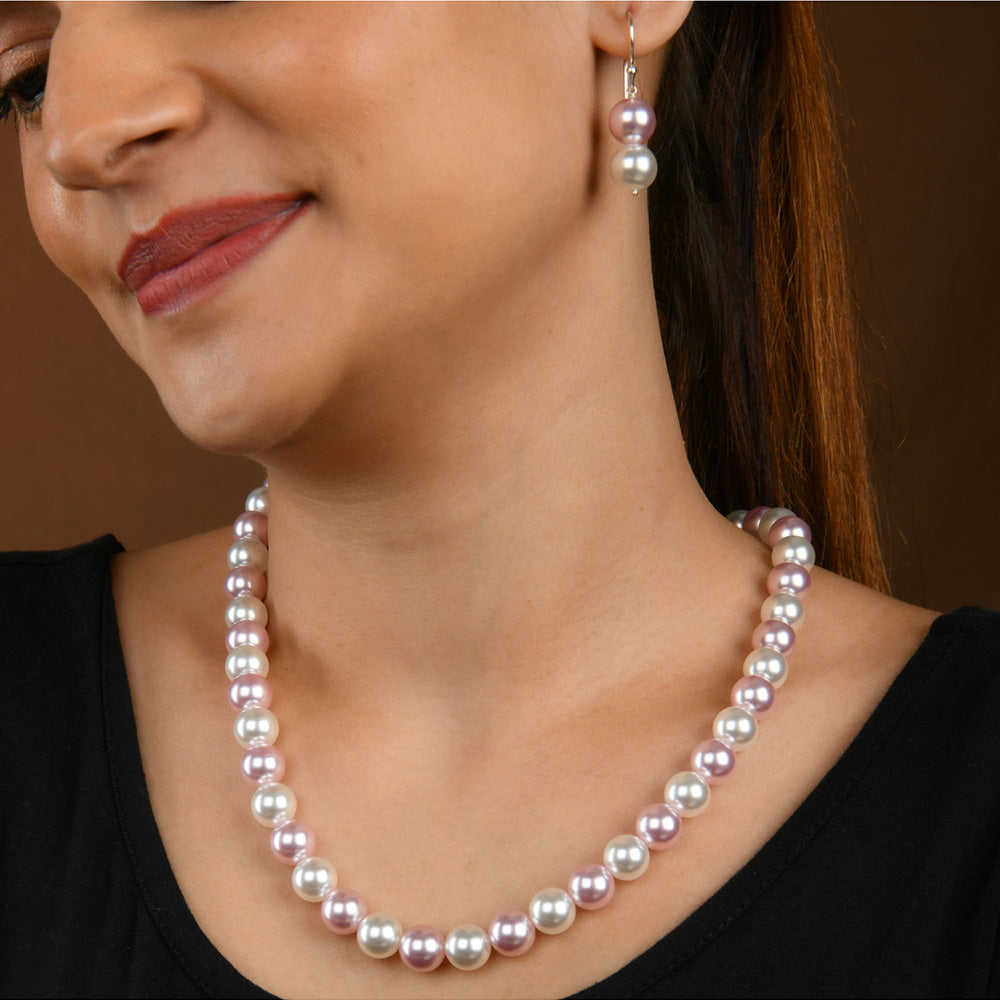 TOTAPARI Blush Pink And Bloom Pearls Necklace with Earrings