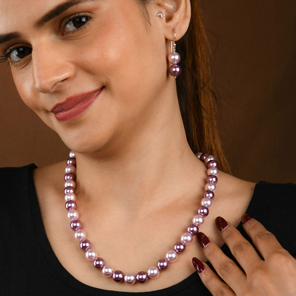 TOTAPARI Pink And Wine Pearl Necklace with Earrings