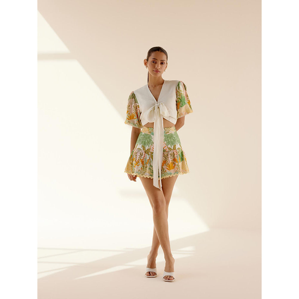 TRISARA Multicoloured Wild Flower Panelled Skirt with Top (Set of 2)