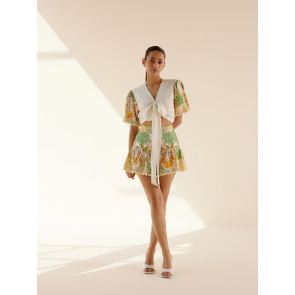 TRISARA Multicoloured Wild Flower Panelled Skirt with Top (Set of 2)