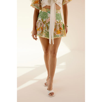 TRISARA Multicoloured Wild Flower Panelled Skirt with Top (Set of 2)