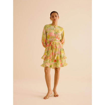 TRISARA Multicoloured Wildflower Layered Dress with Belt (Set of 2)