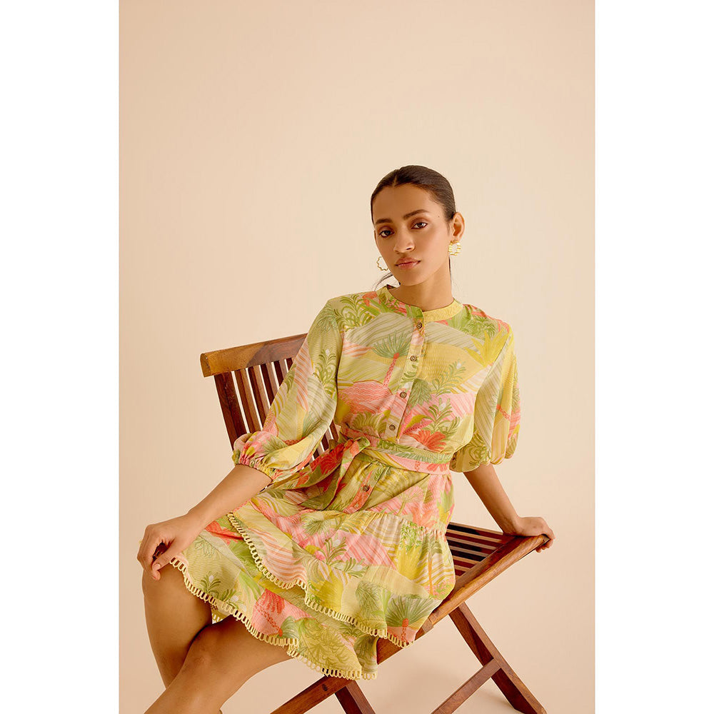 TRISARA Multicoloured Wildflower Layered Dress with Belt (Set of 2)