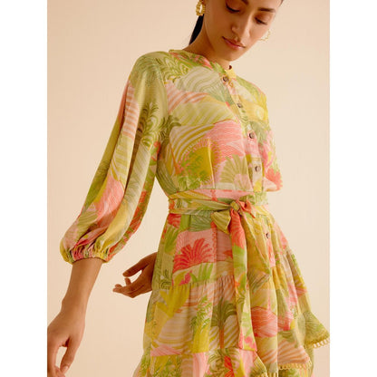 TRISARA Multicoloured Wildflower Layered Dress with Belt (Set of 2)