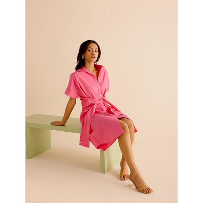 TRISARA Pink Salmon Dress with Attached Belt