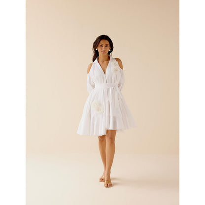 TRISARA White Rose Dress with Belt (Set of 2)