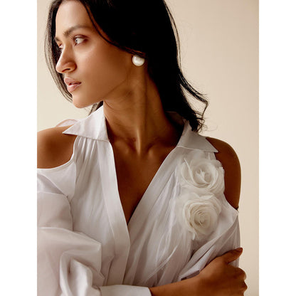 TRISARA White Rose Dress with Belt (Set of 2)