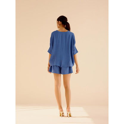 TRISARA Blue Wild Rose Solid Top and Shorts (Set of 2)