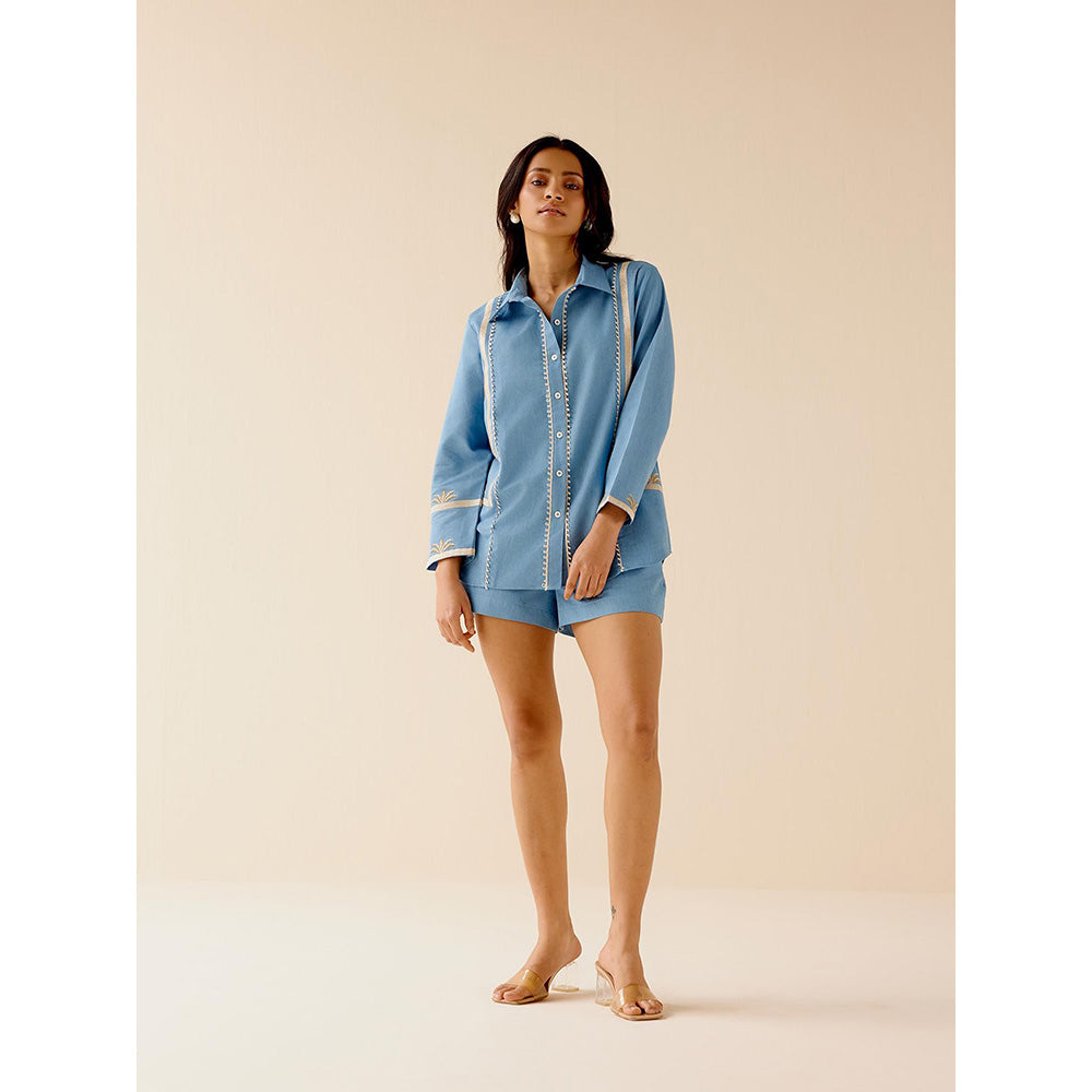 TRISARA Palm Embroidered Top and Shorts (Set of 2)