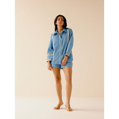 TRISARA Palm Embroidered Top and Shorts (Set of 2)