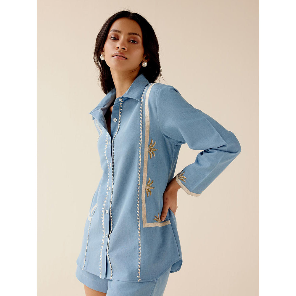 TRISARA Palm Embroidered Top and Shorts (Set of 2)