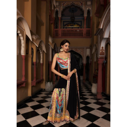 Tussya by Shreya Ekaa Multi-Color Crop Top with Sharara and Dupatta (Set of 3)