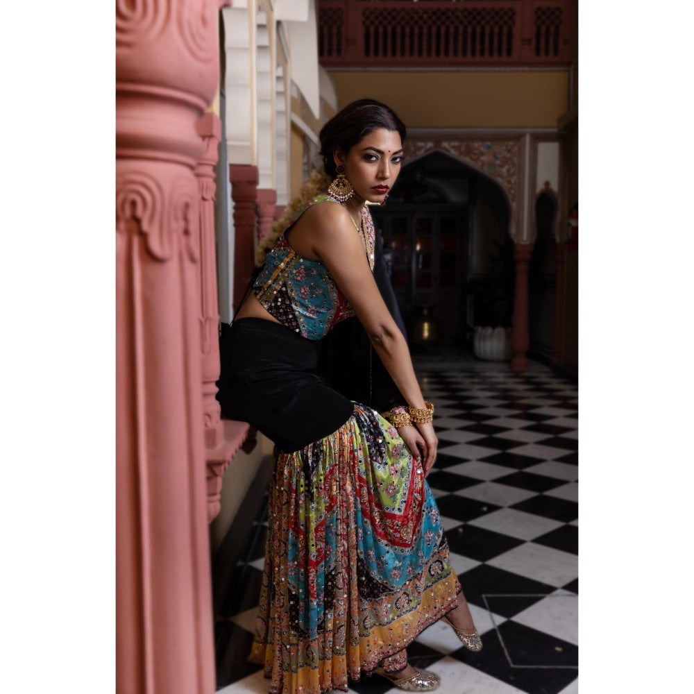 Tussya by Shreya Ekaa Multi-Color Crop Top with Sharara and Dupatta (Set of 3)