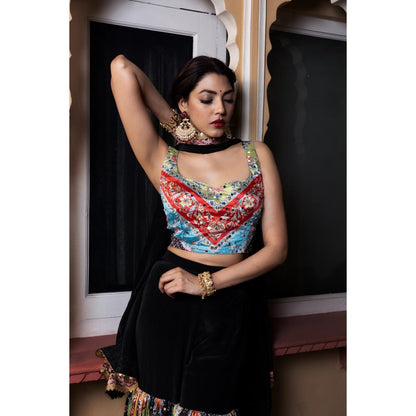 Tussya by Shreya Ekaa Multi-Color Crop Top with Sharara and Dupatta (Set of 3)