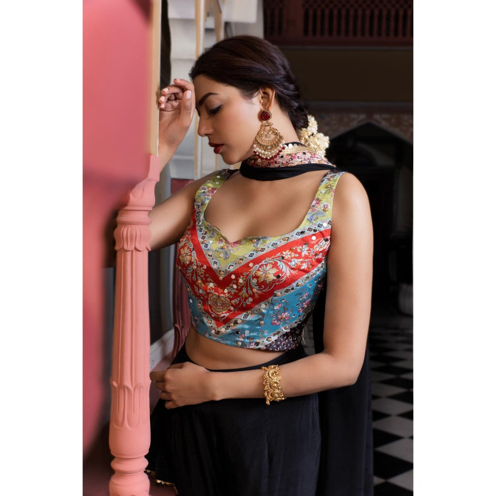Tussya by Shreya Ekaa Multi-Color Crop Top with Sharara and Dupatta (Set of 3)