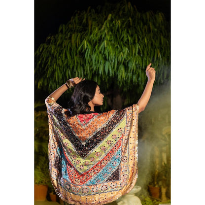 Tussya by Shreya Shylaa Multi-Color Bustier with Kaftan and Sharara (Set of 3)