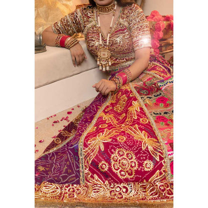 Tussya by Shreya Regal Multi-Color Orchid Bandhani Lehenga with Blouse and Dupatta (Set of 3)