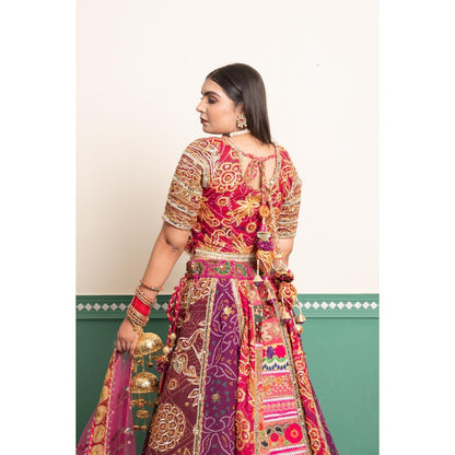 Tussya by Shreya Regal Multi-Color Orchid Bandhani Lehenga with Blouse and Dupatta (Set of 3)