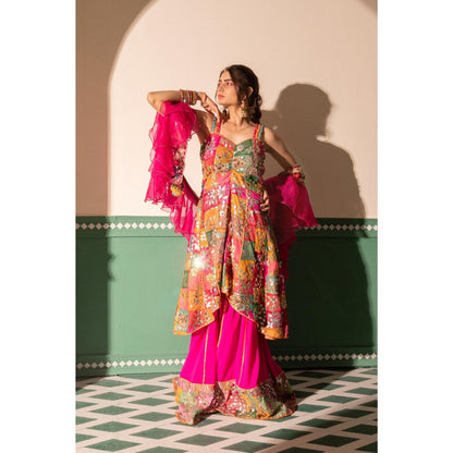 Tussya by Shreya Nikhar Multi-Color Anarkali Kurta with Sharara and Dupatta (Set of 3)