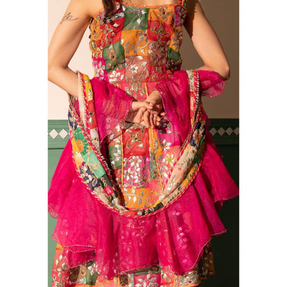 Tussya by Shreya Nikhar Multi-Color Anarkali Kurta with Sharara and Dupatta (Set of 3)