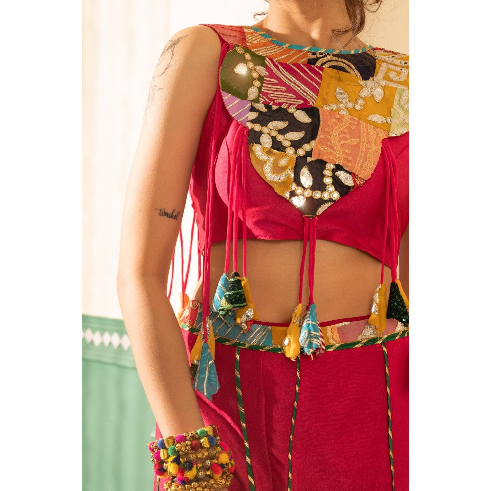 Tussya by Shreya Fuchsia Pink Flair Blouse with Palazzo and Cape (Set of 3)
