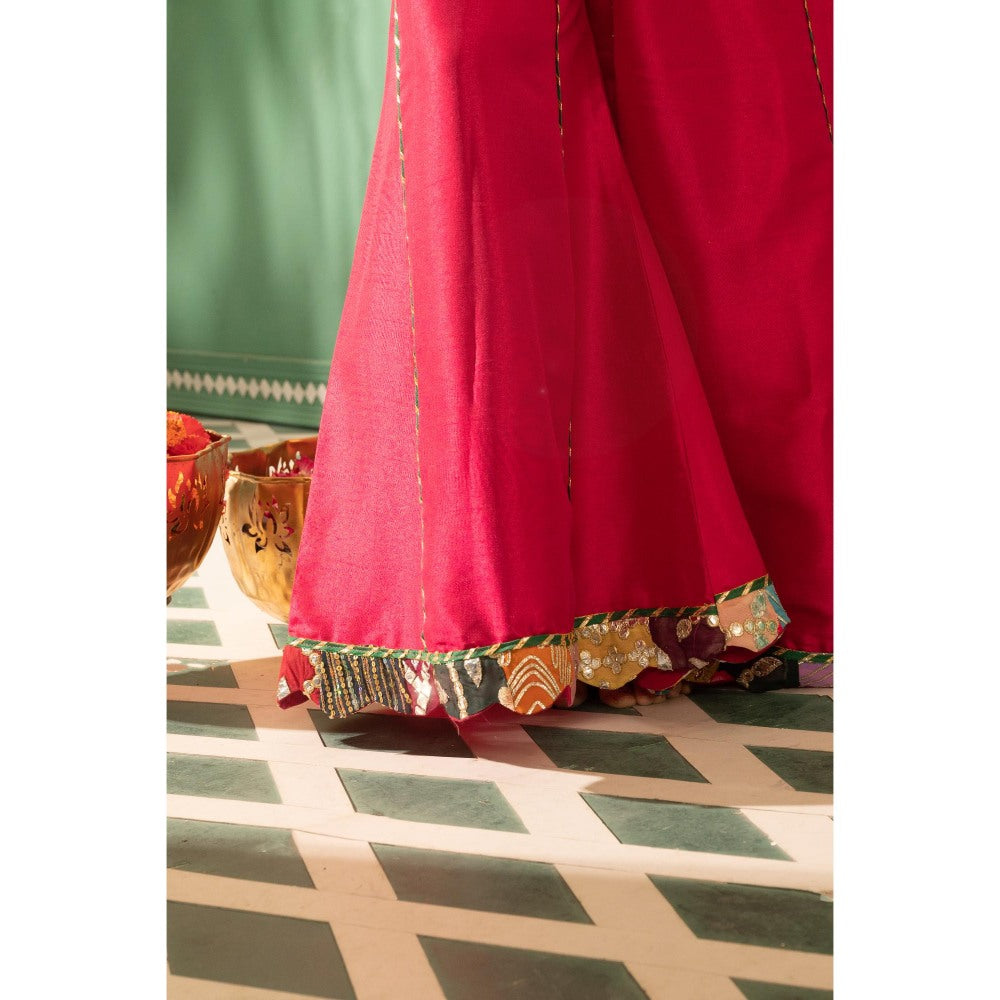 Tussya by Shreya Fuchsia Pink Flair Blouse with Palazzo and Cape (Set of 3)