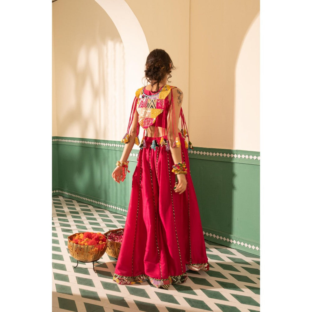 Tussya by Shreya Fuchsia Pink Flair Blouse with Palazzo and Cape (Set of 3)