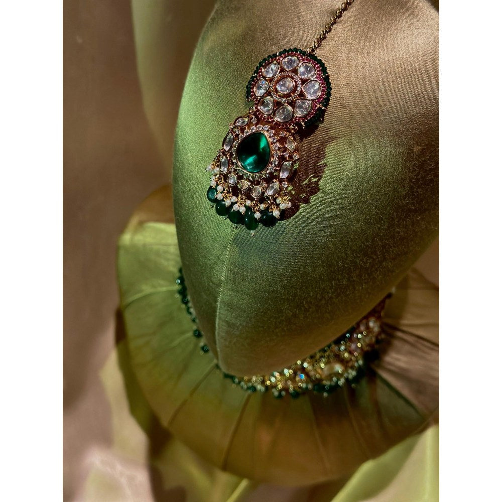 Tussya by Shreya Rani Emerald Choker Set