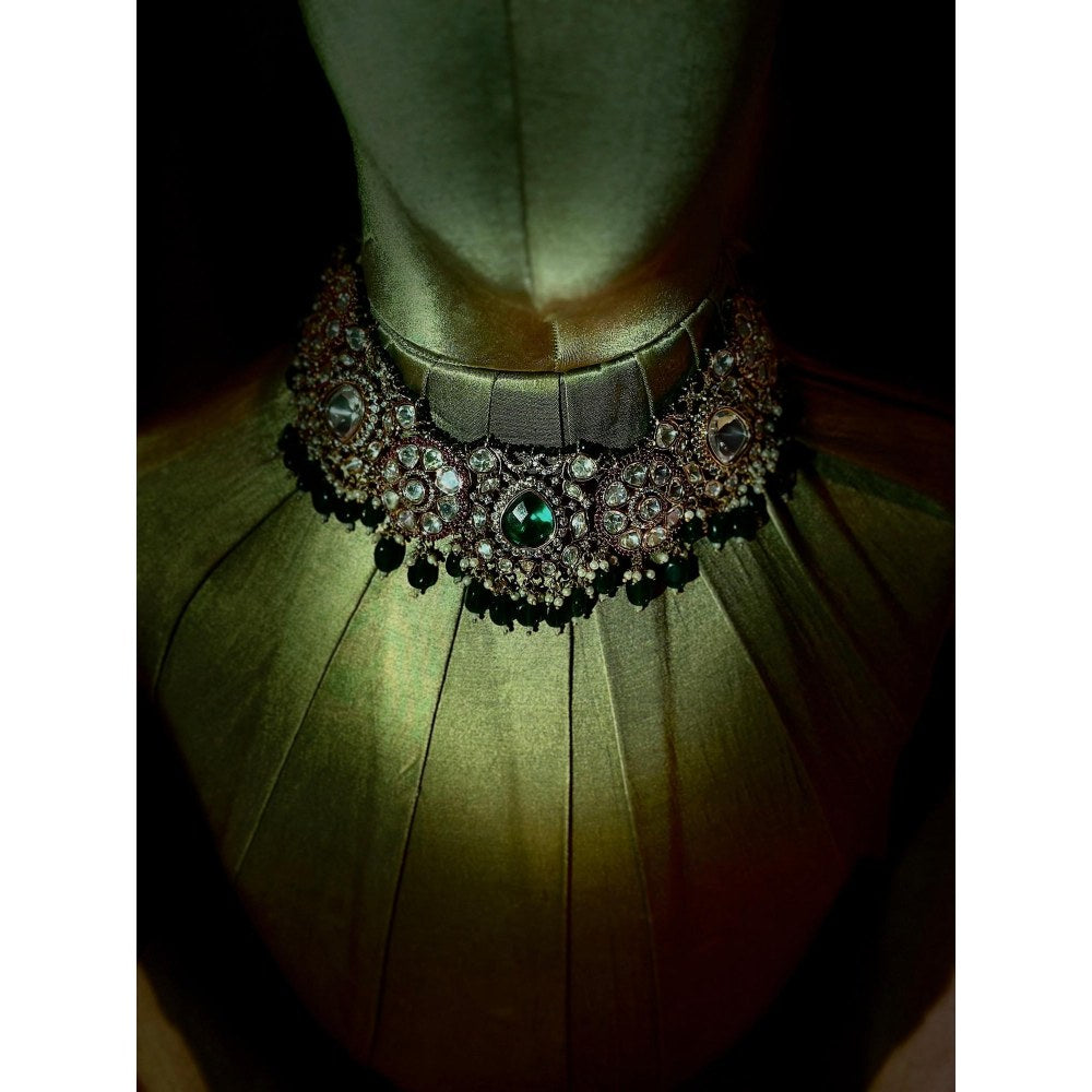 Tussya by Shreya Rani Emerald Choker Set