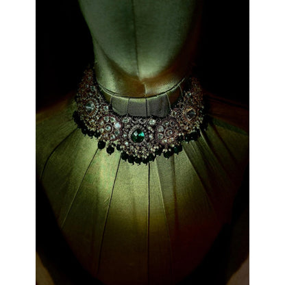 Tussya by Shreya Rani Emerald Choker Set