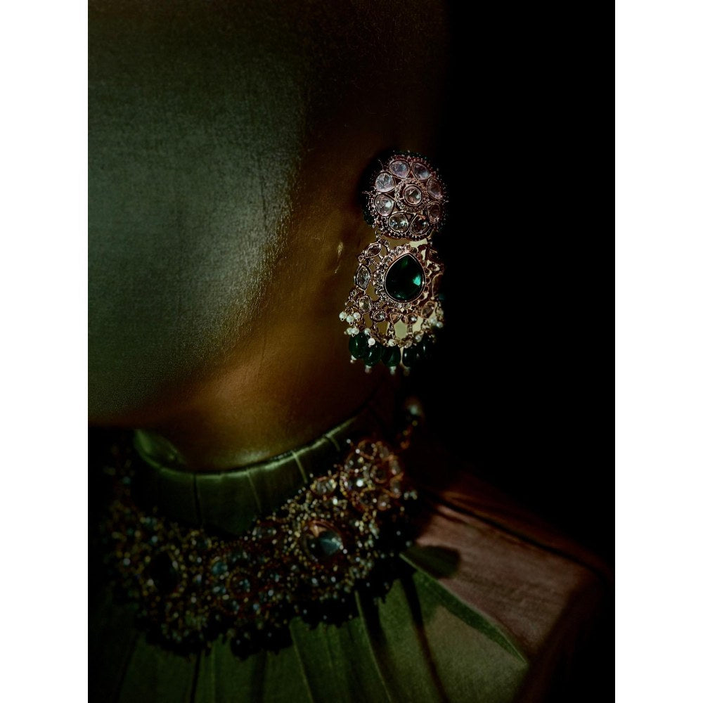 Tussya by Shreya Rani Emerald Choker Set