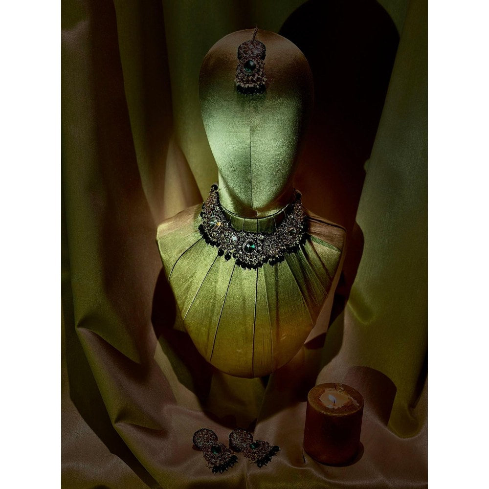 Tussya by Shreya Rani Emerald Choker Set