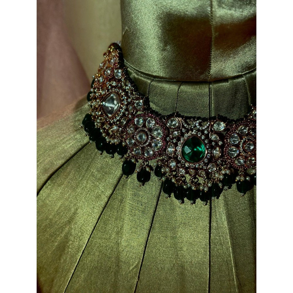 Tussya by Shreya Rani Emerald Choker Set