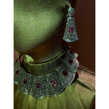 Tussya by Shreya The Pink Diamond Necklace Set