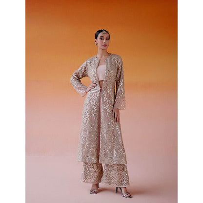 Twenty Nine Pink Georgette Palazzo With Jaali Mirrorwork