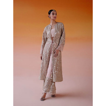 Twenty Nine Pink Georgette Palazzo With Jaali Mirrorwork