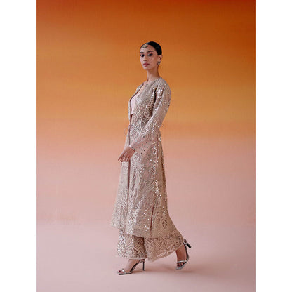 Twenty Nine Pink Georgette Palazzo With Jaali Mirrorwork