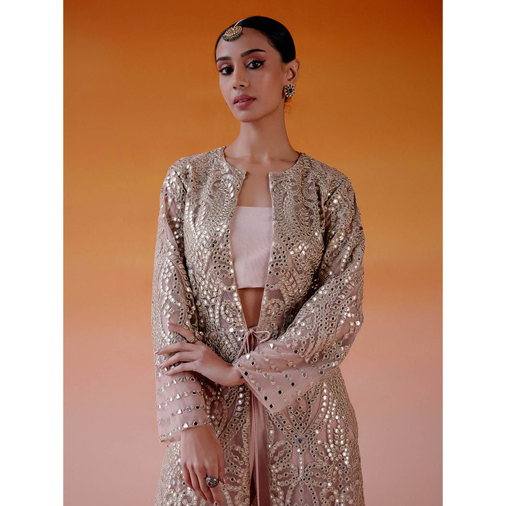 Twenty Nine Pink Georgette Palazzo With Jaali Mirrorwork