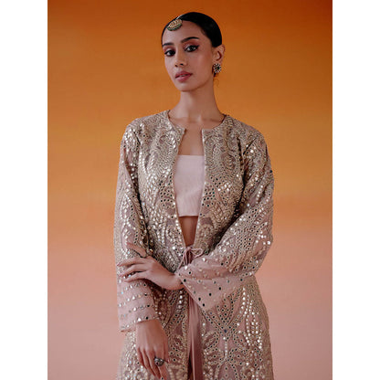 Twenty Nine Pink Georgette Palazzo With Jaali Mirrorwork
