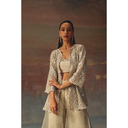 Twenty Nine Off White Bustier With Mirrorwork On Neckline