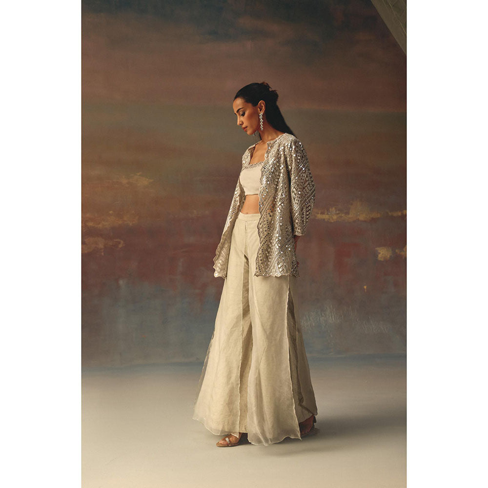 Twenty Nine Off White Bustier With Mirrorwork On Neckline