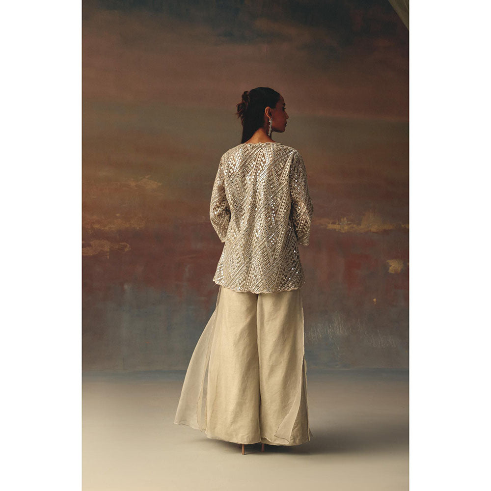 Twenty Nine Off White Bustier With Mirrorwork On Neckline