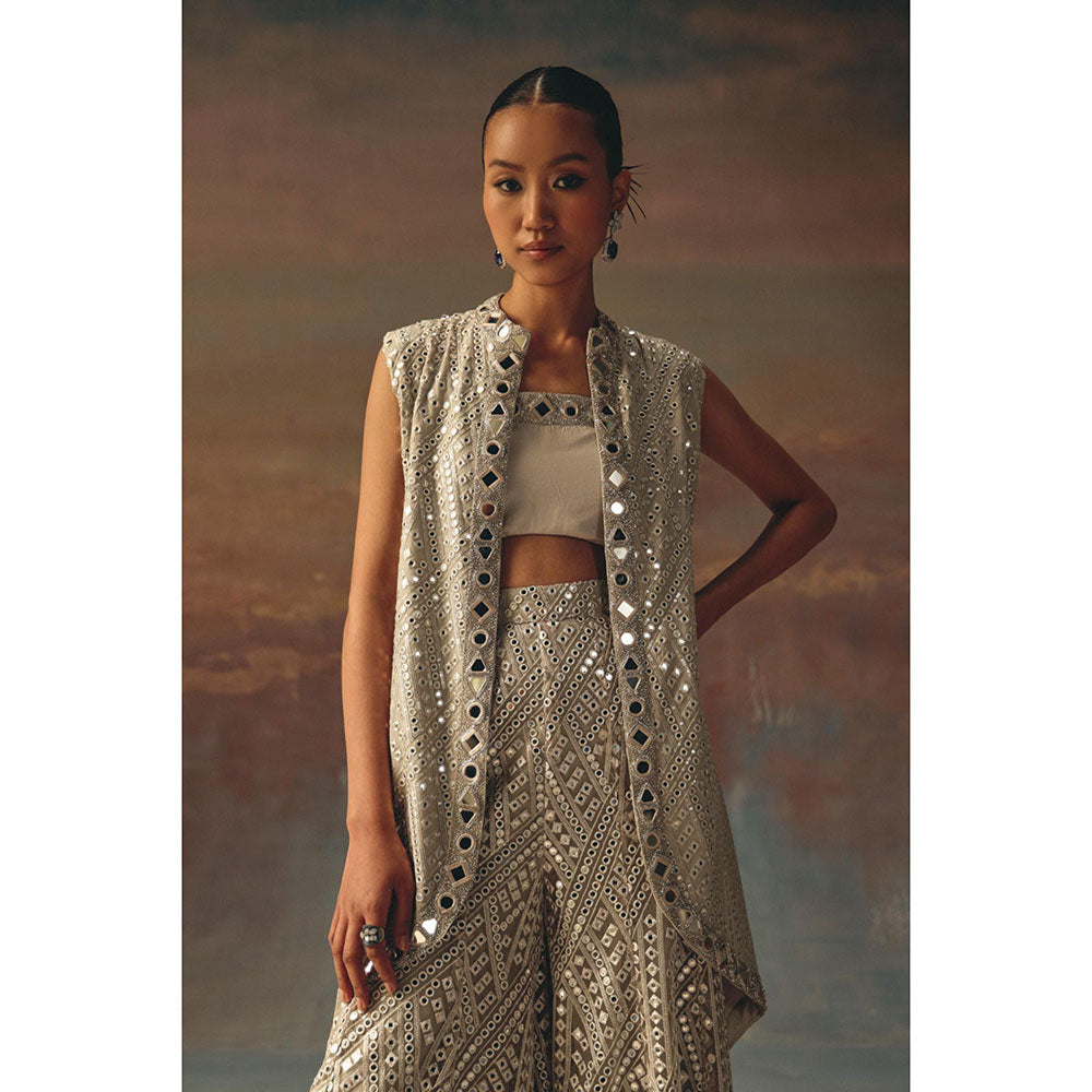 Twenty Nine Grey Bustier With Mirrorwork On Neckline