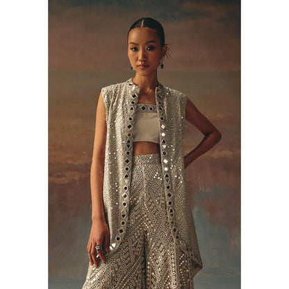 Twenty Nine Grey Bustier With Mirrorwork On Neckline
